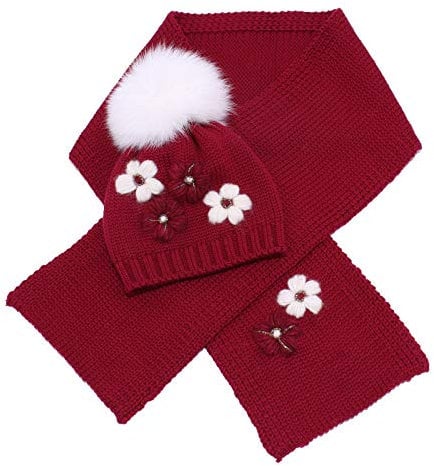 Catya 3828Y set sciarpa + cuffia bimba girl wool real fur scarf + beanie hat [IV (5/6 YEARS)]