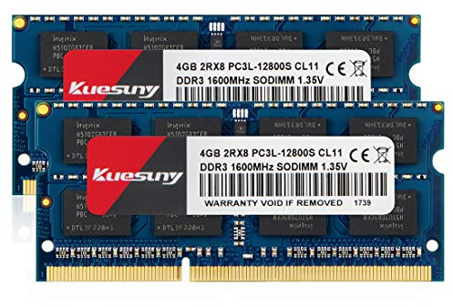 Kuesuny 8GB Kit(2x4GB) DDR3L 1600MHz PC3L-12800 PC3-12800S Unbuffered Non-ECC 1.35V/1.5V CL11 2Rx8 Dual Rank 204 Pin SODIMM Laptop Memoria Upgrade Kit Compatible with Intel AMD Mac