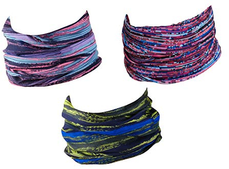 Hilltop 3 x Motorrad Multifunktionstuch, Schlauchtuch, Sport-Halstuch, Bandana / 3-er Set in aktuellen Designs, 3er Set:Colourful Interference
