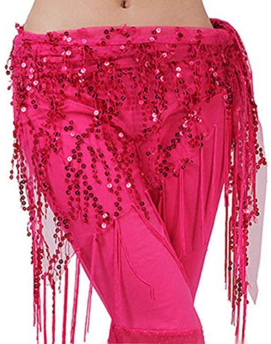 Guiran Hüfttuch Für Bauchtanz Und Latin Dance Mit Fransen Und Pailletten Für Damen Rose Einheitsgröße