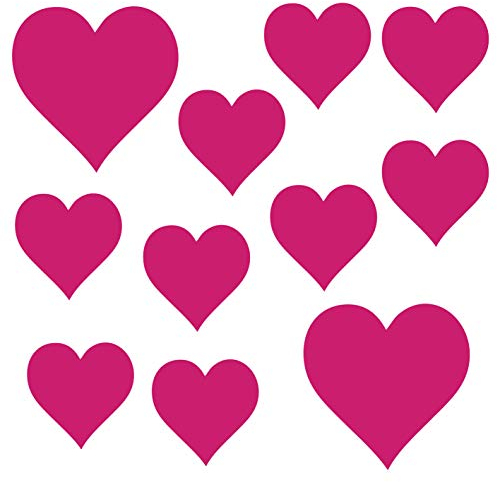 kleb-Drauf® | 11 Herzen | Pink - matt | Wandtattoo Wandaufkleber Wandsticker Aufkleber Sticker | Wohnzimmer Schlafzimmer Kinderzimmer Küche Bad | Deko Wände Glas Fenster Tür Fliese