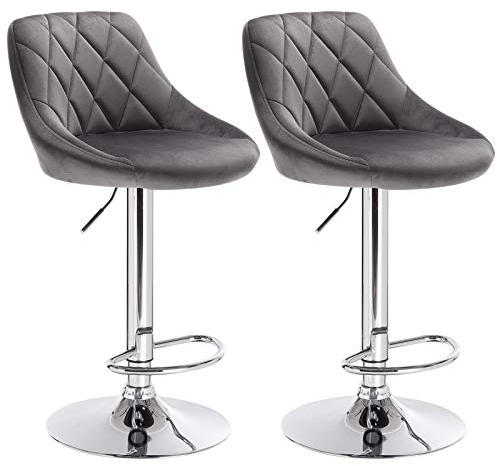 WOLTU Barhocker 2er Set, Hocker höhenverstellbar drehbar, gepolsterter Samtsitz, mit Rückenlehne Fußstütze, rutschfest, für Küche Hausbar, Dunkelgrau, BH138dgr-2