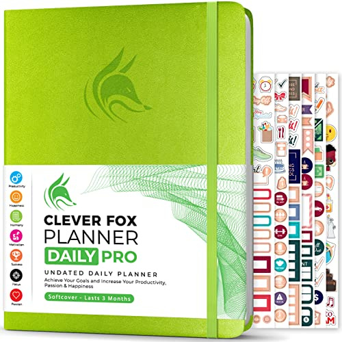 Clever Fox Daily Planner PRO for Men & Women, Large Undated Lime Green | Lasts 3 months, 21.5 x 28cm, Life & work goals, hourly schedule, to-do list, vision board, monthly calendars, weekly pages