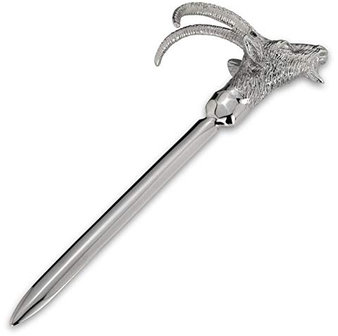 Brieföffner Edelstahl 19 cm - silberfarben & glatt poliert mit Steinbock-Motivgriff, stabiles Papiermesser für Büro, Homeoffice, Korrespondenz & Geschenkidee