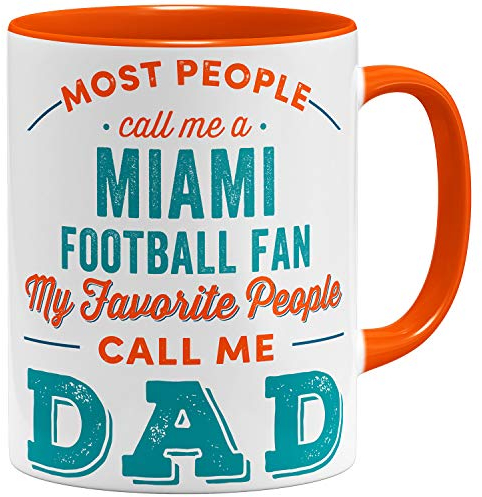 OM3® Miami-Fan Tasse | Keramik Becher | American Football Mug | 11oz 325ml | Beidseitig Bedruckt | Orange
