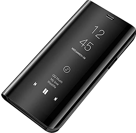 NA Kompatibel für Samsung Galaxy S8 Hülle Handyhülle,Spiegel PU Leder Flip Hülle mit Ständer Clear View Slim Stand Anti-Shock-PC Case Cover Schutzhülle für Galaxy S8 (Schwarz)