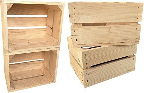 sunnypillow 4er Set Natur Holzkisten 25 x 20 x 15 cm Massive Weinkisten in vielen Farben zur Auswahl Holz Kisten Obstkisten Apfelkisten, Holzregal