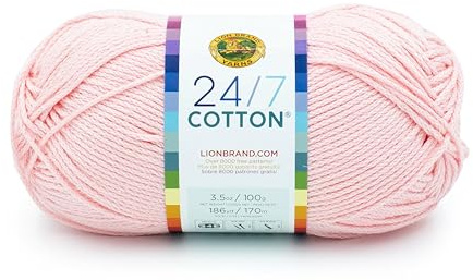 Lion Brand Yarn, 24/7 Cotton Mercerized Lightweight Yarn for Knitting, Crochet, and Crafts, Pink Lemonade, 1 Pack, 185 Yards of Natural Fiber for Breathable Tops, Durable Bags, Easy-Care Dish Cloths