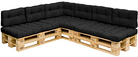 Royal Schneider Palettenkissen Set Palettensofa Palettenpolster Sitzkissen Rückenkissen 120x80cm, 10er Set, 500-01 Schwarz