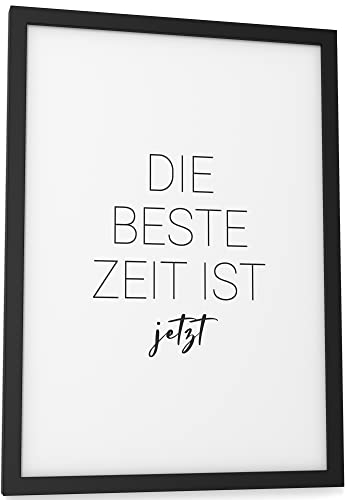 Papierschmiede® Typografie Poster, DIN A4 (21x30 cm), Wanddeko Wohnzimmer, Schlafzimmer, Küche, schwarz-weiß Bild mit Spruch OHNE Rahmen, Beste Zeit