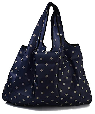 BEEFLYING 3 Stück Faltbare Umweltfreundliche Nylon-Einkaufstaschen Wiederverwendbare wasserdichte Einkaufstaschen Tupfenmuster Mit Beutel Und Taschengriff (52.5x60x0.15cm)