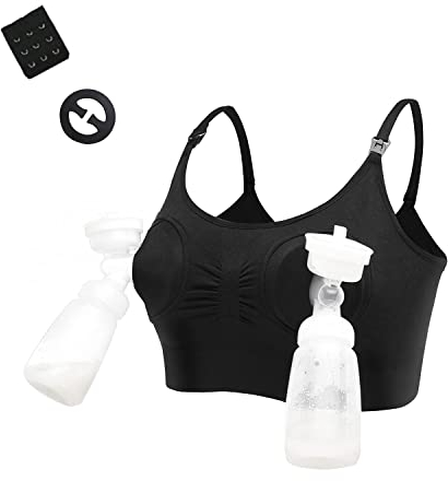 LEAPOVER Women Hands Free Breast Pump Breast Feeding Pump Pumping Bra Maternity Adjustable Nursing Bra (Black M)…