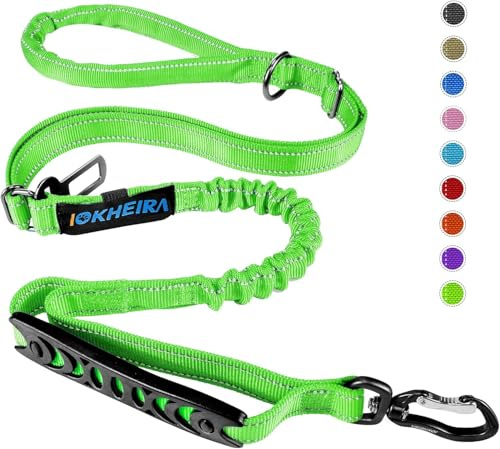 IOKHEIRA Laisse pour Chien, Laisse réglable (1,2 à 1,5 m) avec Ceinture de sécurité pour Chien, poignée rembourrée Confortable et Fils réfléchissants (Vert)