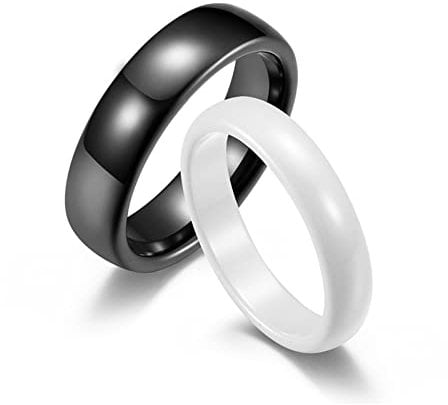 Daesar Eheringe Paar Keramik, Trauringe mit Wunschgravur Partnerringe für Sie und Ihn, Schwarz Weiß Ringe Band Breit 4MM 6MM Damen Gr.52 (16.6) & Herren Gr.57 (18.1)