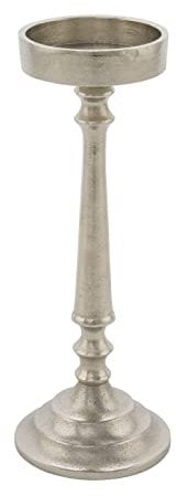 Kerzenständer aus Aluminium für Stumpenkerzen - 28 cm - Metall Kerzenhalter im antiken Design - Deko Kerzen Ständer Halter Silber auf Fuß