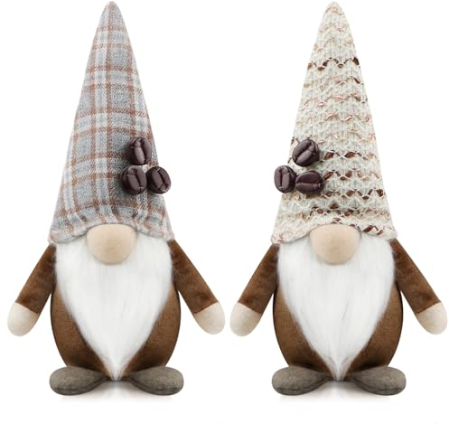 Godeufe Wichtel Kaffee 2er Set Handgemachte Sommer Zwerg GNOME Plüsch Deko Haus Ornamente Geschenk Urlaub Figuren Puppe Dekorationen