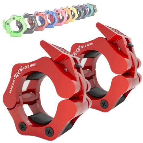 WARM BODY COLD MIND Verstärkt 50mm Hantelverschlüsse/Olympic Barbell Collars - Schnellverschluss Hantel Clips, Olympische Hantelverschluss, Langhantel Klemmen, Hantelklemmen (Rot)