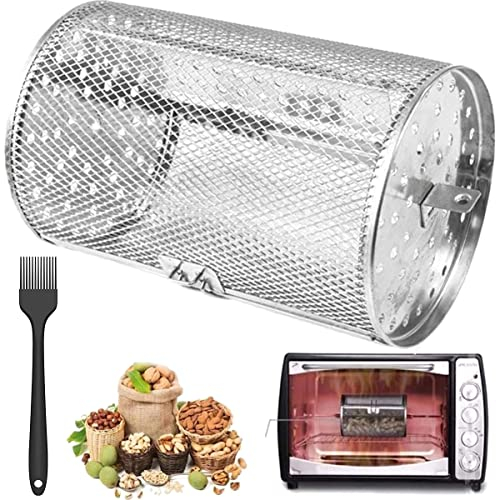 miuline Rotisserie Basket for Tower Air Fryer, Stainless Steel Grill Roaster Drum, Oven Fryer Accessories 360° Rotating Peanuts Coffee Beans BBQ Walnuts DIY Kitchen Cooking Tool (12x18cm)