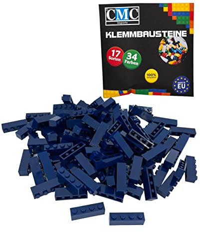 CMC imports 200 Klemmbausteine Bausteine Grundbausteine 1x4 Noppen Kompatibel 4 Noppen Bricks 34 vers. Farben (473 - Dunkel Blau)