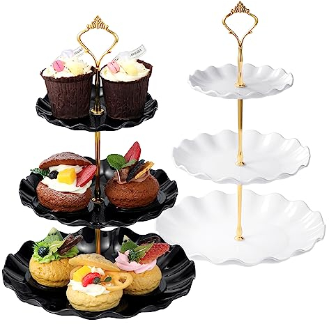 TsunNee 2PCS 3-Tier Cake Stand Cupcake Holder, Dessert Plates Cakes Fruit Cookie Candy Display Tower Serving Platter, Pastry Tiered Serving Tray for Wedding Birthday Baby Shower
