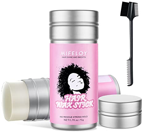 Hair Wax Stick, Pomade Tamer for Smoothing Flyaways Taming Frizz Hair, Lasting Styling Cream Gel, Women Slick Back Glue, Wig Bed Head Waxes Stick, Edge Control Comb Brush - Black