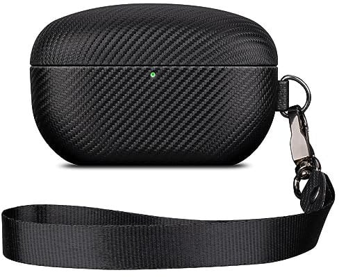 HAOBOBRO [Karbonfaser Textur kompatibel mit Sony WF-1000XM5 Hülle Case (2023) - Polyurethan Leder Hülle mit Trageband - Schutzhülle kompatibel mit Sony Earbuds WF1000XM5 - Schwarz Cover