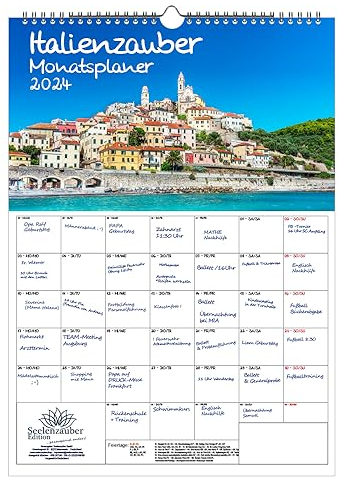 Italienzauber Planer DIN A3 Kalender für 2024 Rom Urlaub Mediterran Italien - Geschenkset Inhalt: 1x Kalender, 1x Weihnachts- und 1x Grußkarte (insgesamt 3 Teile)