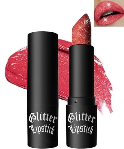 Glitzer-Lippenstift Rot, Diamond Metallic Funkelnder Matt Lippenstift, Wasserdichter Langanhaltender Glitter Lipgloss, Not-Stick Cup Shimmer Lip Tint Lipstick Make-up, Geschenk für Frauen-03 Red Coral