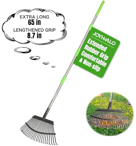 Joyhalo Rechen für Blätter, verstellbar, 165 cm lang, 45,7 cm breit, Gartenrechen mit 25 Zinken, Metall-Laubharken, Rechen für Rasen, Sammeln von Blättern, Unkraut, Schmutz