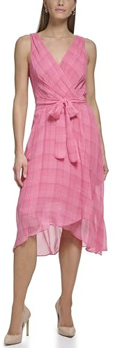 Tommy Hilfiger Robe midi à nouer avec col en V pour femme, rose bonbon, 46 Menue