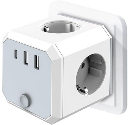 ARCELI Multiprise, Prise Multiple Cube Prise Murale, 4000W Multiprise avec Interrupteur, 2 USB A / 1 Type C Prise avec 4 Sortie AC, Multiprise USB électrique Idéal pour Salon Bureau Chambre