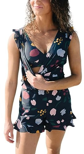 liaddkv Swim Romper Built in Bra Built in Bra and Leggings Swim Romper Built in Bra Swim Romper High Waist Two Piece Swimsuit (Blue, S)