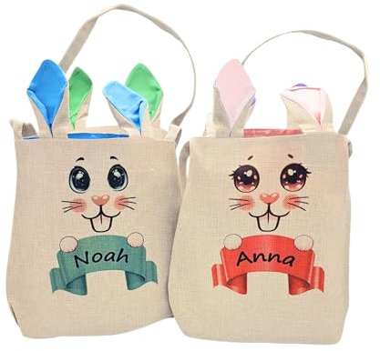 Ostertasche personalisiert mit Namen, Text, / Osterhase o. Häsin/Ostertasche mit Ohren/Ostern/Beutel Tasche/Jute/Osterkorb/personalisiertes Osterkörbchen/mit 4 verschiedenen Farben