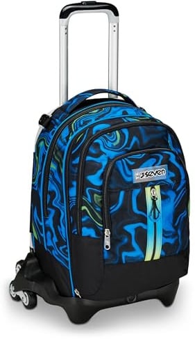 Seven Cartable Detach Trolley Sac à Dos à Roulettes à Tirer pour Ecole Sport Loisirs 1ère Classe 3 en 1 avec Compartiment Bouteille d'Eau avec Petit Sac à Dos Enfant Multicolore, noir/bleu, Taille
