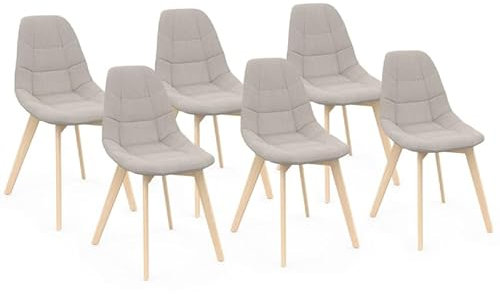 IDMarket - Lot de 6 chaises scandinaves Gaby Beige en Tissu pour Salle à Manger