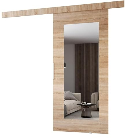 MINIO go for it - Ensemble de porte coulissante CLEAN I 106 cm de large | Montage mural, système de porte coulissante, portes intérieures - chêne Sonoma