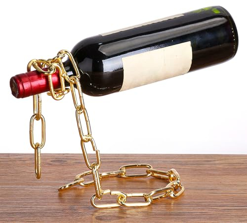 Sertay Porte Vin Flottant, Bouteille Métal Chaîne, Chaîne Porte Bouteille Magique, Porte Vin Chaîne Suspendue, Bouteille Vin Air Flottant, pour Table à Manger, Cuisine, Bar, Cave à Vin (Doré)
