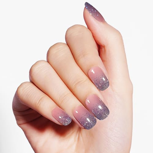 DANNI & TONI 28 Stickers Semi Cured Nail Wraps Soft Self-Adhesive Gel Nail Stickers,Salon-Quality Gel Nail Polish Strips(Underwater World),Shimmer Powder,Gradient