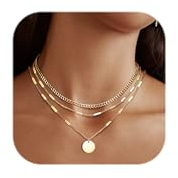MILACOLATO 14K Gold Plated Necklaces for Women Girls - Layered Herringbone Snake Chain Pendant Jewellery Set-YG
