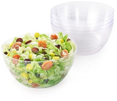 MATANA 15 Large Clear Hard Plastic Serving Bowls, XL 3500ml - Reusable Salad Bowls for Snacks & Crisps - Parties, Picnic, Birthdays, BBQ & More