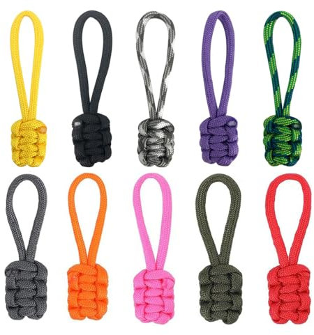 SEIWEI 10 Packs Universal Zipper Pulls Repair Kit, Durable Nylon Cord Extensions for Suitcases, Backpacks, Jackets