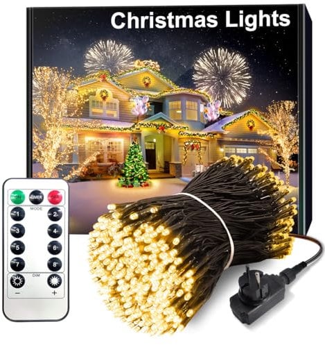 ARKOCHIC Catena luminosa da 30 m, per esterni, 300 luci a LED, luce bianca calda, per esterni, con a telecomando, 8 modalità, impermeabile, per giardino, balcone, matrimonio