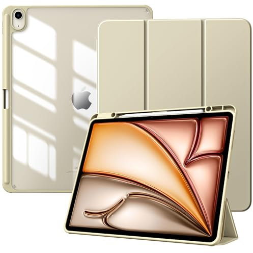 TiMOVO Case for New iPad Air 13 inch (M3/M2-2025/2024) with Pencil Holder, Slim Stand Protective Cover with Clear Transparent Back Shell for iPad Air 13 inch, Auto Wake/Sleep, Champagne Gold