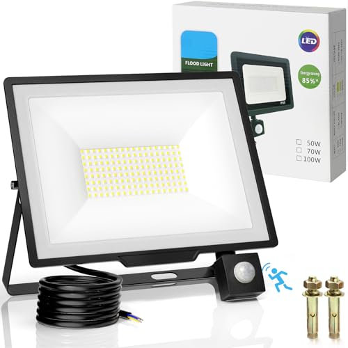 RISEMART Security Lights Outdoor Motion Sensor, 100W 10000LM LED Mains Powered PIR Flood Light, IP66 Waterproof & Shock Resistant Floodlight for Garden, Backyard, Garage, Porch, Patio