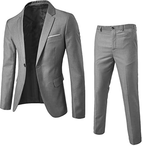BIISDOST Tuta da uomo, 2 pezzi, slim fit, abito da uomo, abito da sposa, giacca moderna per lavoro, uomo, tempo libero, felpa elegante, smoking e tempo libero, grigio., S