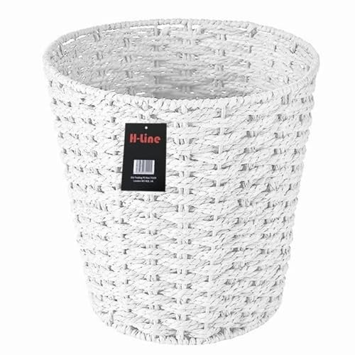 H-LINE White Paper Rope Round Basket Storage Waste Paper Rubbish Bin Country Style Bathroom Bedroom Office