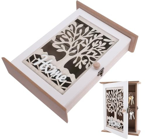 burkfeeg Schlüsselkasten Holz Schlüsselkasten Vintage 6 Schlüsselhaken Schlüsselbox Mit Weiß Muster Schlüsselschrank Wandorganizer L Für Eingang,Flur,Büro Schlüsselhalter Schlüsselbrett