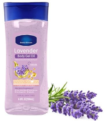 Lavender Body Oil Gel- Body Moisturising for Women Relaxing Skin Care - Vitamin E Oil For Skin - Body Moisturiser for Anti-Wrinkles & Reduce Fine Lines - Body Oil For Women - Hydrating Body Skin Care
