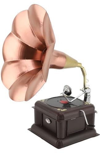 Asixxsix Vintage Gramophone Model, Iron Retro Phonograph Ornament, Retro Vintage Record Player Model, Retro Gramophone Turntables Model, Home Room Decor (Red Bronze)