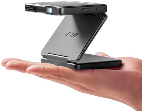 Aurzen ZIP Tri-Fold DLP Truly Mini Projector, Pocket Size, Zero-Lag Focus, One-Click Screen Mirroring, Full-Screen Mode, Type-C Fast Charging, 5,000mAh Battery, Indoor Outdoor Portable Projector, Grey